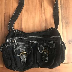 Black multi pocket shoulder purse